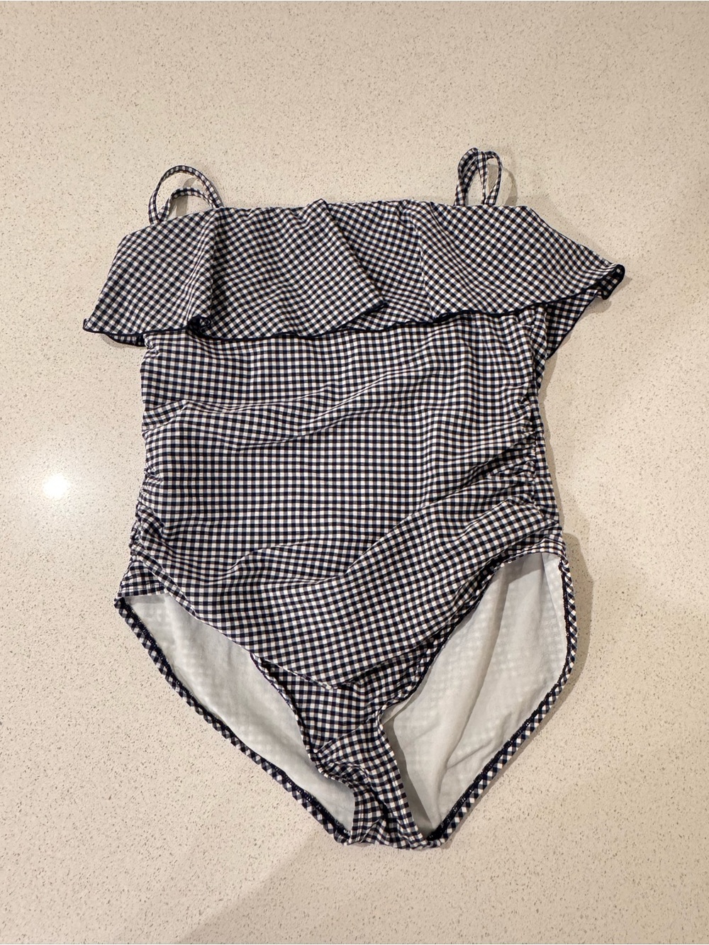 Navy & White Gingham Ruffle One-Piece Swimsuit for Women